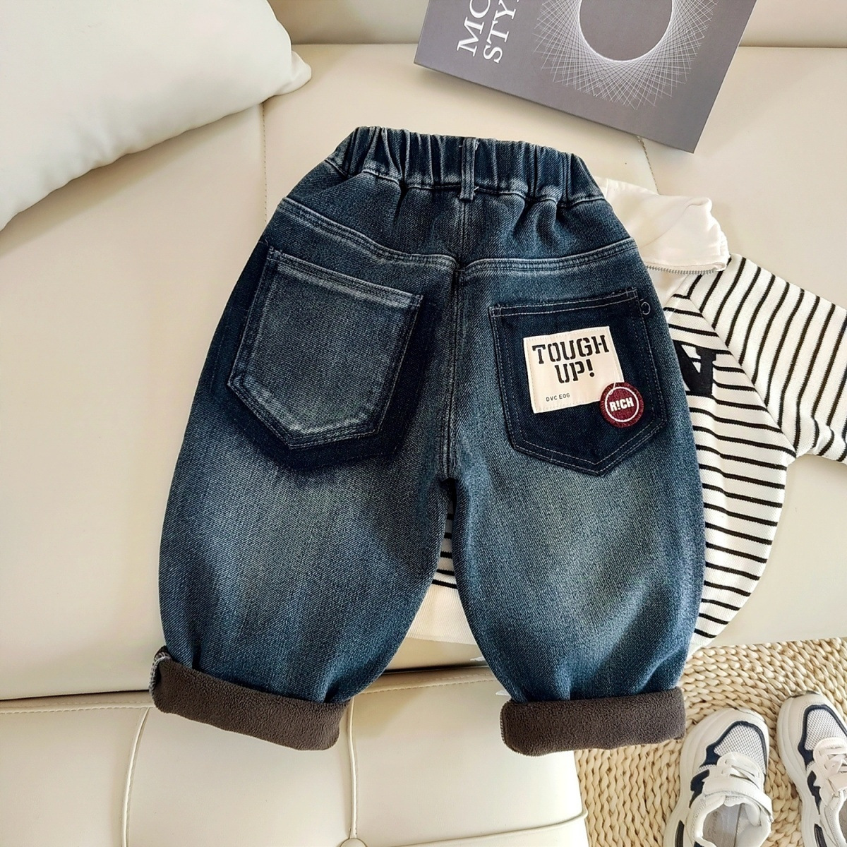 Pantalones para niños otoño y invierno bebés invierno niños nuevos jeans de terciopelo en uno grueso pantalones de invierno para niños pequeños y medianos image 6