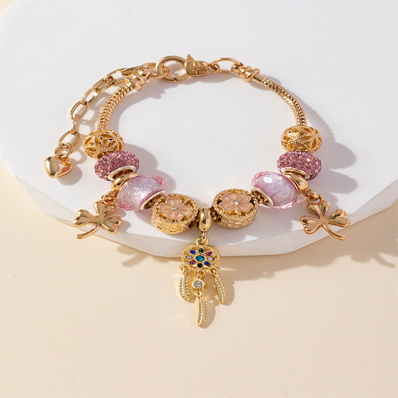 Panjia pulsera Dora DIY cuentas pop transfronterizo ángel ala hoja colgante flor cristal cuentas pulsera de cobre