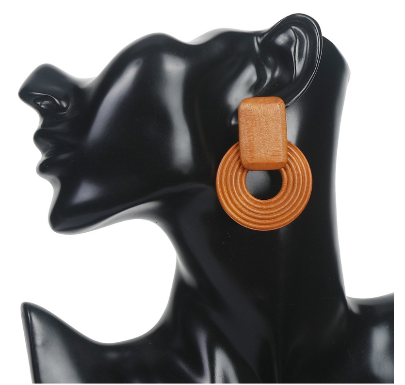 Earrings Classification 1 Pair Quantity Daily Occasion Simple Style Round Rectangle Wood Hollow Out Women's Earrings