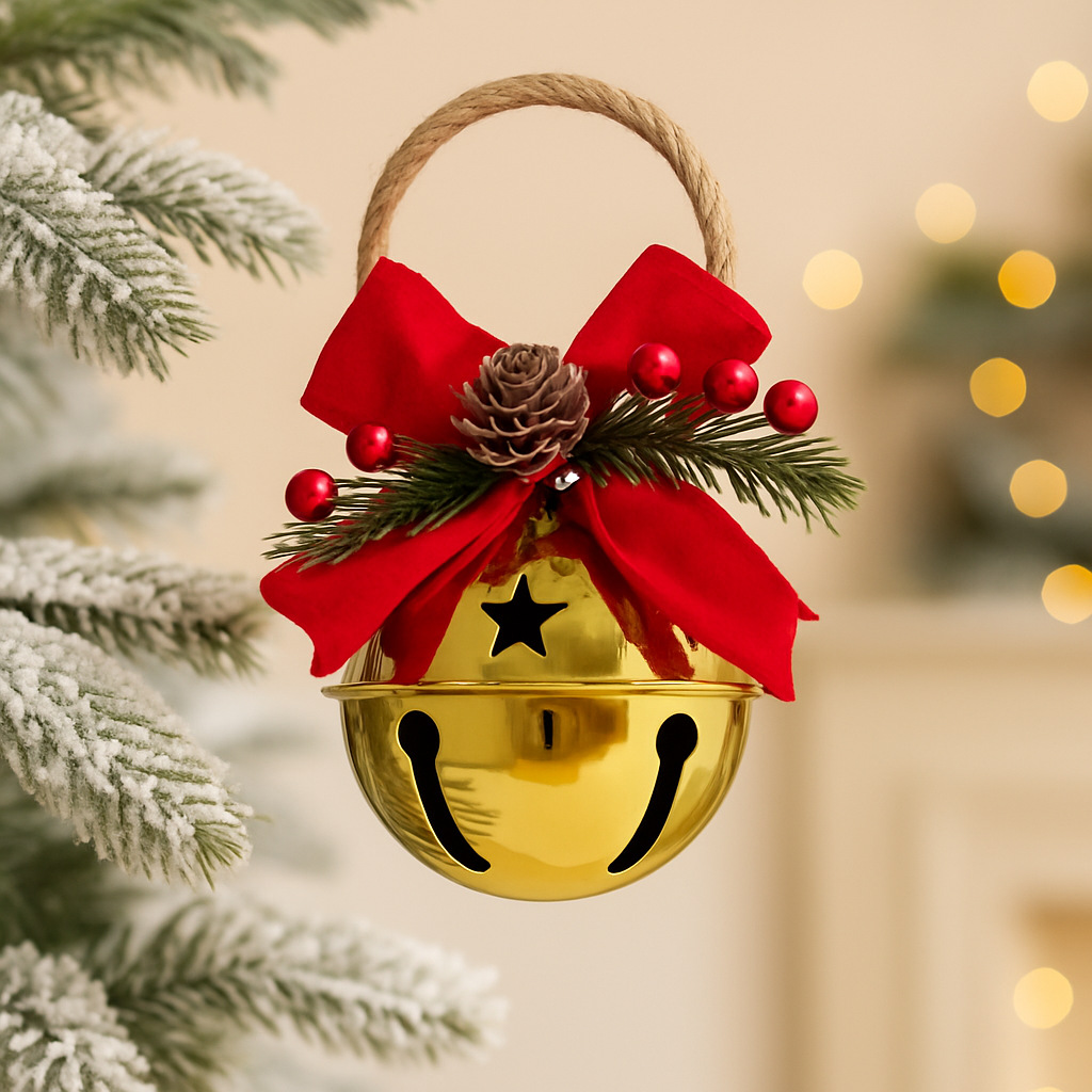 New Christmas Bells Wholesale Red Bow Pine Cone Iron Christmas Gold Bells Manufacturer Wholesale