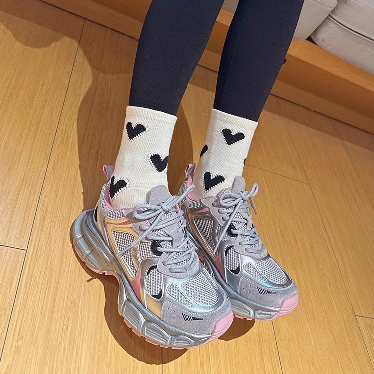 Zhao LuSi con zapatos de papá y mujer 2024 nueva primavera calles fritas con suela gruesa versátil plateada zapatillas deportivas casuales retro