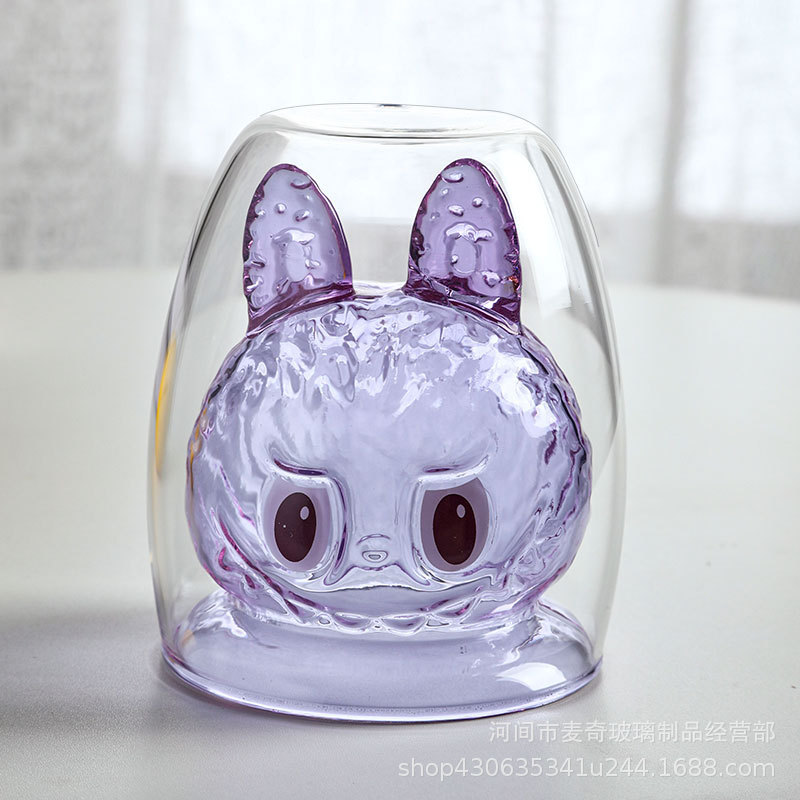 ラブブ二重ガラスカップ、トレンドのラブブキャラクター風ウォーターカップ、クリエイティブなコーヒーカップ、二重構造カップ|undefined