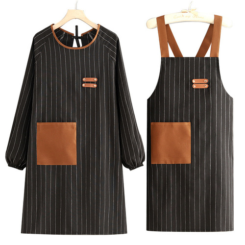 Home kitchen antifouling breathable long-sleeved apron New coveralls catering overalls printed lettering waist men