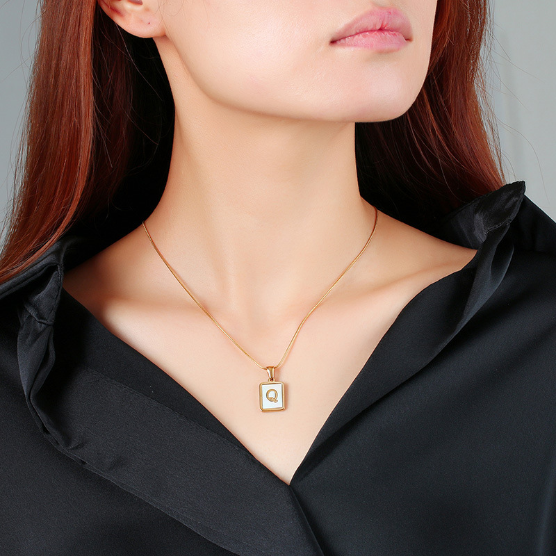 Elegant Simple Style Letter Stainless Steel Plating Inlay Shell Necklace Necklace Pendant_colorza_5