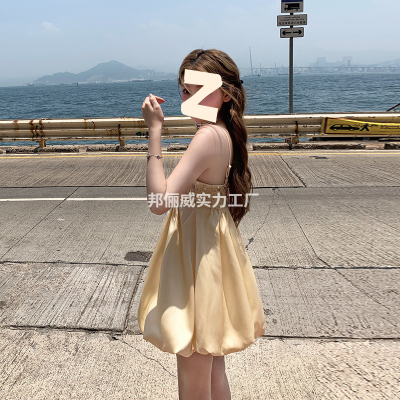 Rich Daughter's Heavy-Duty Bow-Knot Elegant Cute Suspender Dress Women's Summer Thin Slimming Look Small Bud Skirt