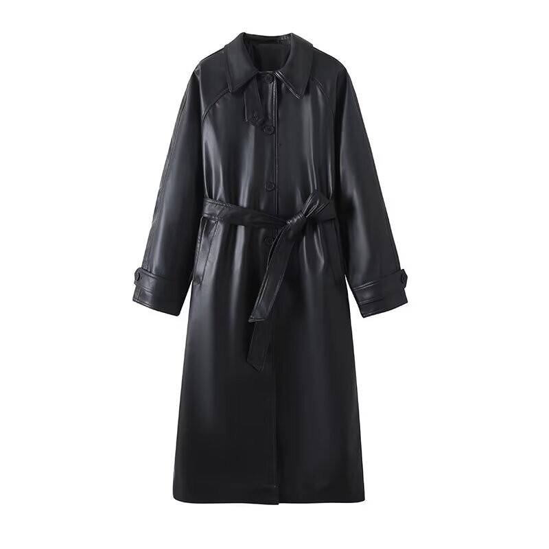 2025 Spring New Women's Clothing, Slim Waist, High-End Lapel, Versatile Artificial Leather Windbreaker Jacket