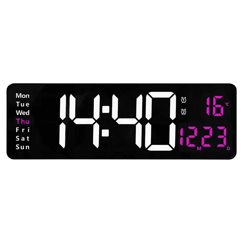 LED Wall Clock 6626, 16-inch Large Screen, Temperature & Alarm, Nordic Minimal