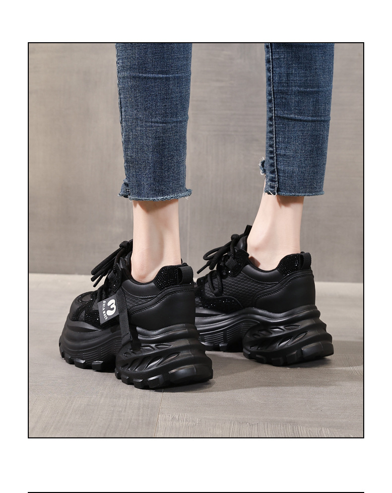 Giày sneaker nữ đế dày tăng chiều cao đính đá pha lê phong cách thể thao — màu đen chi tiết 16