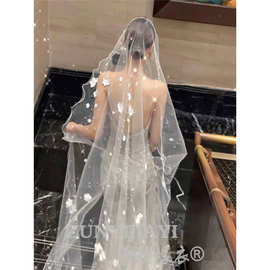 2023新款韩式新娘结婚头纱头饰超仙森系写真婚纱旅拍双层拍照头纱