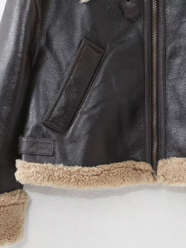 Damenbekleidung 2024 Herbst/Winter neue Street Fashion doppelseitige Motorradjacke_voghion.com