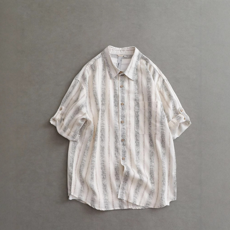 New Japanese Style Retro Niche Design Sense Striped Short-sleeved Shirt Men's Summer Fashionable Casual Men's Half-sleeved 2002