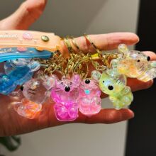 入油泡泡珠钥匙扣环圈精美流沙水晶小鼠挂件学生少女书包包包礼品