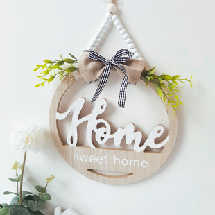 Wooden Welcome Sign Wall Hanging Decoration, Cross-Border Exclusive, American Country Style, Green Plant Bow, In-Stock Direct Shipment, Hanging Type