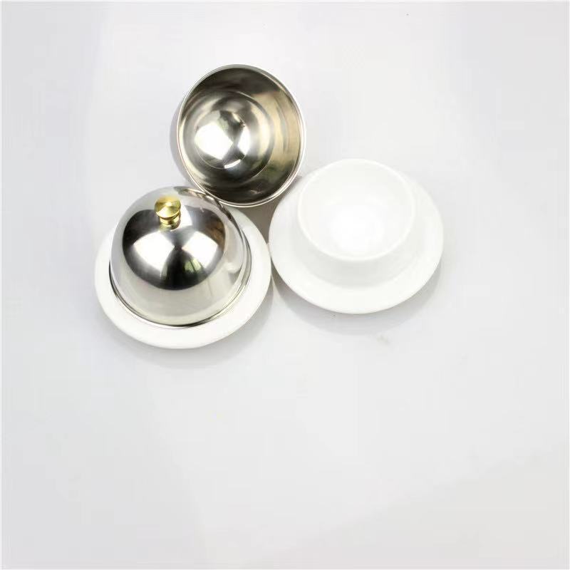 Western-Style Ceramic Butter Dish Tableware Round Silver-Plated Gold-Plated Lid Combination Hotel Restaurant Butter Box Butter Plate Western-Style Ceramic Butter Dish Tableware Round Silver-Plated Gold-Plated Lid Combination Hotel Restaurant Butter Box Butter Plate