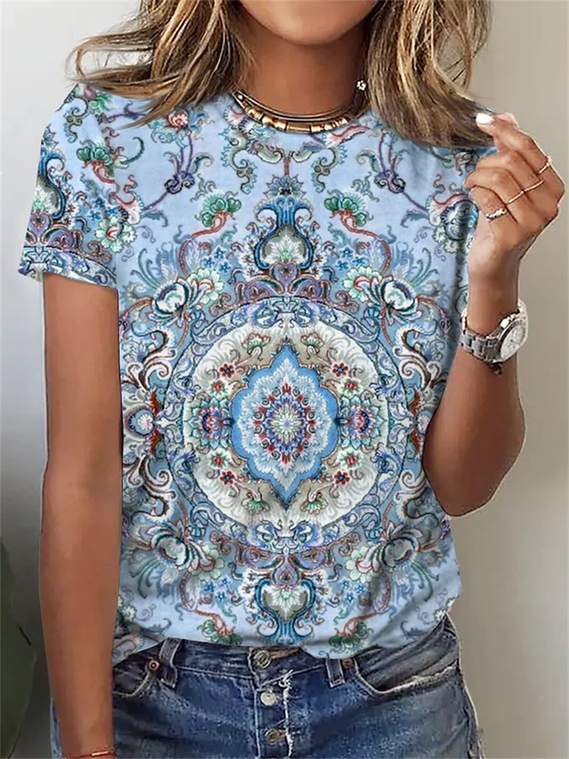 Women's T-shirt Short Sleeve T-shirts Printing Fashion Flower display picture 3