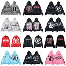 Hellstar欧美潮牌高街复古水洗做旧印花街头宽松连帽衫男女款卫衣