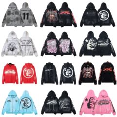 Hellstar ヨーロッパとアメリカのトレンディなブランド、ハイストリート、レトロ、ウォッシュド、ダメージ加工、プリント、ストリート、ルーズフィットのパーカー、男性用と女性用のスウェットシャツ