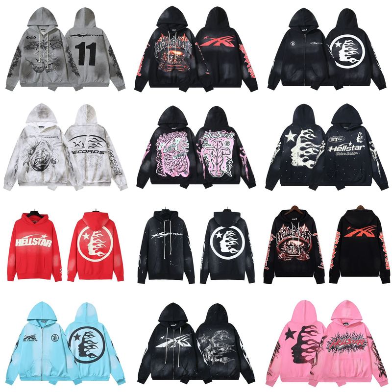 Hellstar European and American Trendy Brand High Street Retro Washed Vintage Print Loose Pullover Hoodie Sweatshirt for Men and Women