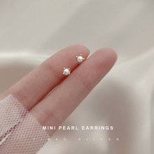 韓國東大門S925銀針珍珠耳釘女復古迷你小巧耳環養耳洞個性耳飾潮