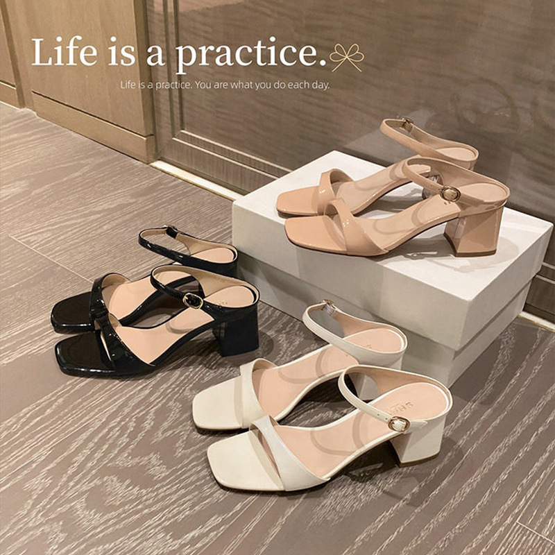 Sheepskin Version~High-Heeled Outdoor Slippers for Women, 6.5cm Thick Heel, Square Toe, One-Strap Sandals, Ol Commuter Sandals