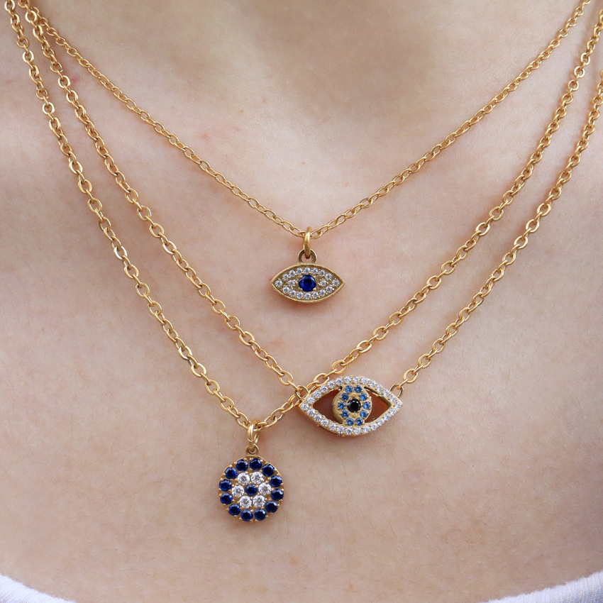 304 Stainless Steel Chain Material 1 Piece Quantity Outdoor, Shopping Occasion 304 Stainless Steel Material Wholesale Jewelry Modern Style Classic Style Devil's Eye 304 Stainless Steel Plating Pendant Necklace