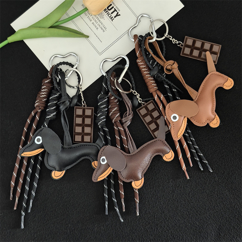 Cross-border Hot Selling Dachshund Keychain Advanced Sense Braided Rope Chocolate Bag Pendant