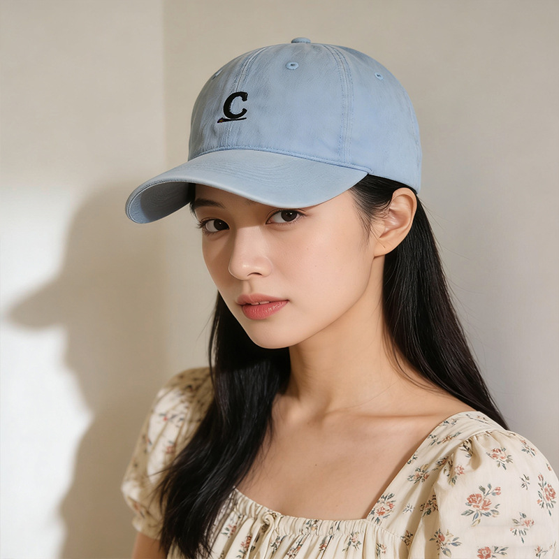 Cappello in denim lavato con lettera C coreana per studentesse, berretto da baseball per coppie, berretto da uomo con becco d'anatra e piccola faccia in stile street style_voghion.com