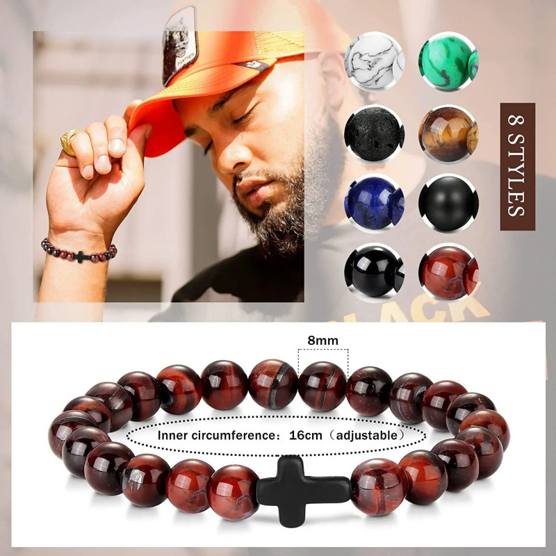 Bracelet En Perles Pour Homme En Œil De Tigre Et Obsidienne_voghion.com