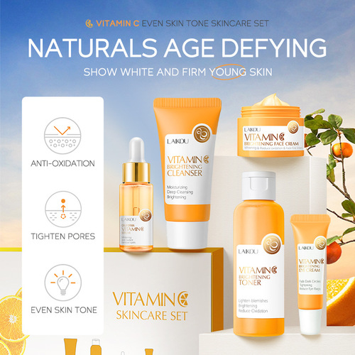 Cross-border new product Laiko Vitamin C Set 5-piece set Cleansing Brightening Water Essence Eye Cream Essence Cream Manufacturer Wholesale