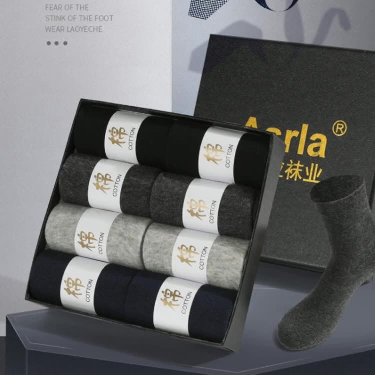 High-End Boxed Pure Color Cotton Socks Men's Mid-Calf Socks Combed Cotton Breathable Pure Color Business Socks Zhuji Factory Wholesale Summer