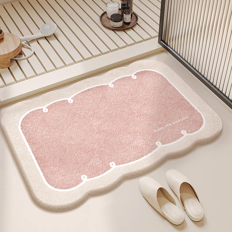 Small Fresh Bathroom Floor Mat, Shower Room Door Absorbent Non-Slip Floor Mat, Household Stain-Resistant and Washable Imitation Cashmere Floor Mat
