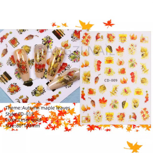 Cross-border New Thanksgiving Autumn Maple Leaf Nail Art Stickers Bronzing Maple Leaf Ginkgo Billowing Ginkgo Billowing Glue 3D Nail Stickers