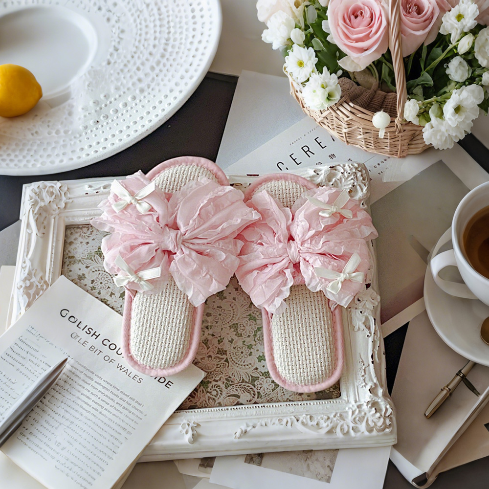 두꺼운 밑단 물떼새 격자 + 리본 - (핑크 + 4 섹션)