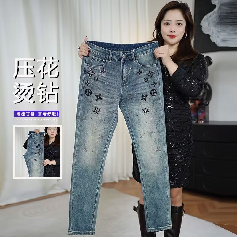 European Style Personalized Street Fashion Rhinestone Jeans for Men, Spring and Summer Thin Slim-Fit Skinny Pants, Trendy Casual Long Pants