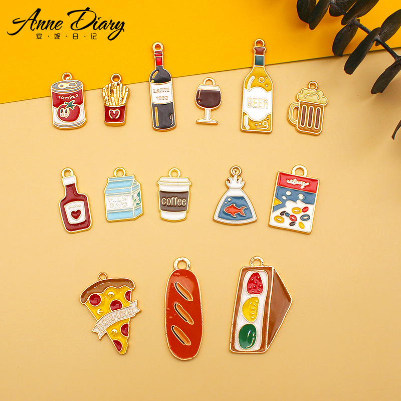 Western Food Diy Jewelry Accessories Alloy Drop Oil Beer Red Wine Cup Coffee Pendant Hand-made Material
