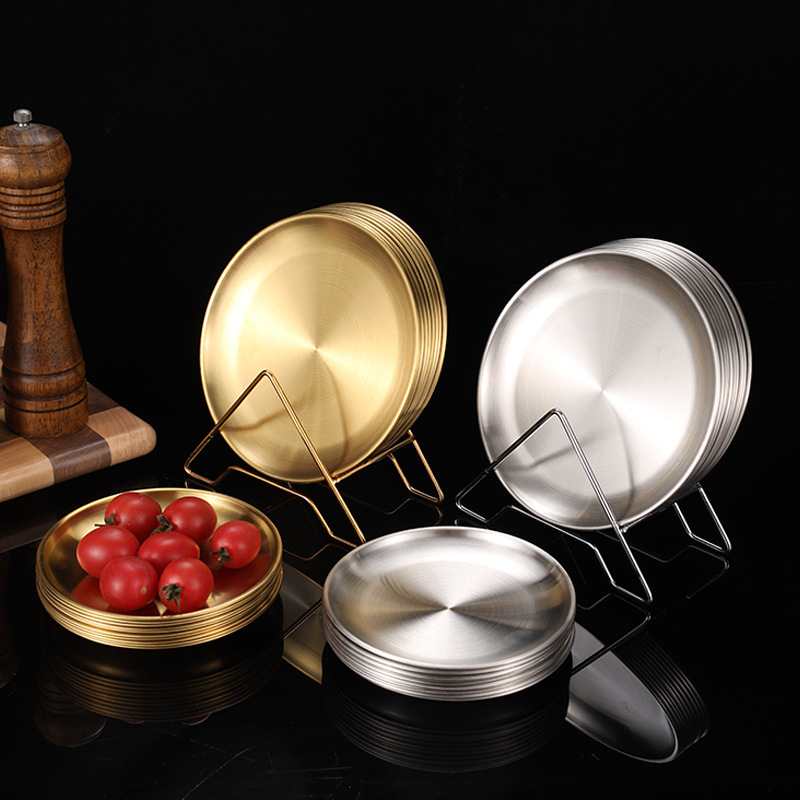 Factory-Original Stainless Steel Boneless Plate Set Wholesale Storage Tray Household Luxury Dessert Plate Round Boneless Plate Wholesale