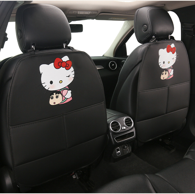 Crayon Shin-Chan Cute Cartoon Car Seat Back Anti-Kick Pad for Women, Car Seat Back Anti-Dirt Pad with Storage Strap