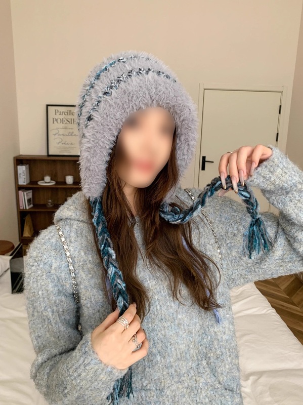 显脸针织围保暖毛绒百搭帽子小大头帽女护耳雷锋帽秋冬季防寒可爱|undefined