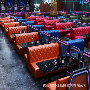 Bar Booth Sofa Barbecue Restaurant Milk Tea Shop Western Restaurant Music Grill Bar Bistro Table and Chair Combination Multi-Person