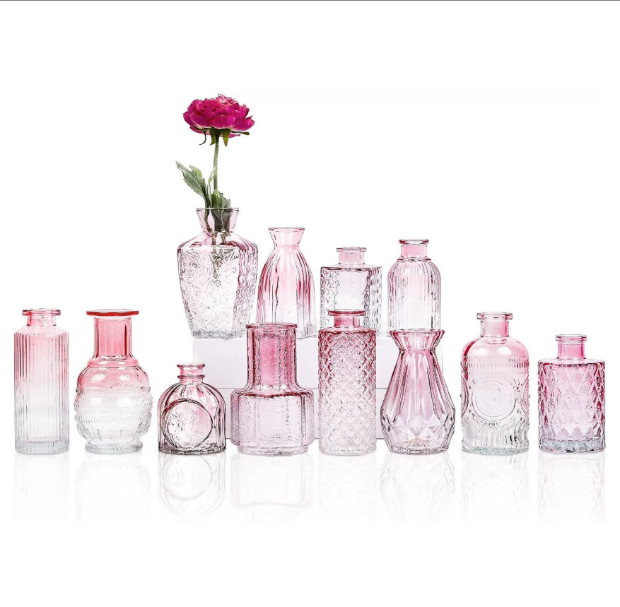 Transparent glass vases for decorating dining tables, home