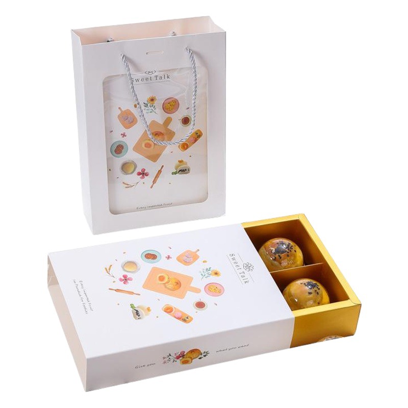 Caja de embalaje crujiente de yema de huevo de 6 granos impresión en color dorado caja de regalo de cartón dorado pintada a mano caja de cajón de pastelería de pastel de Luna