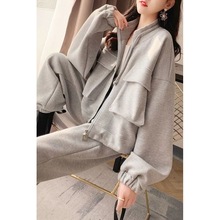 时尚休闲运动套装女2025春秋新款纯色百搭宽松显瘦裤两件套女潮