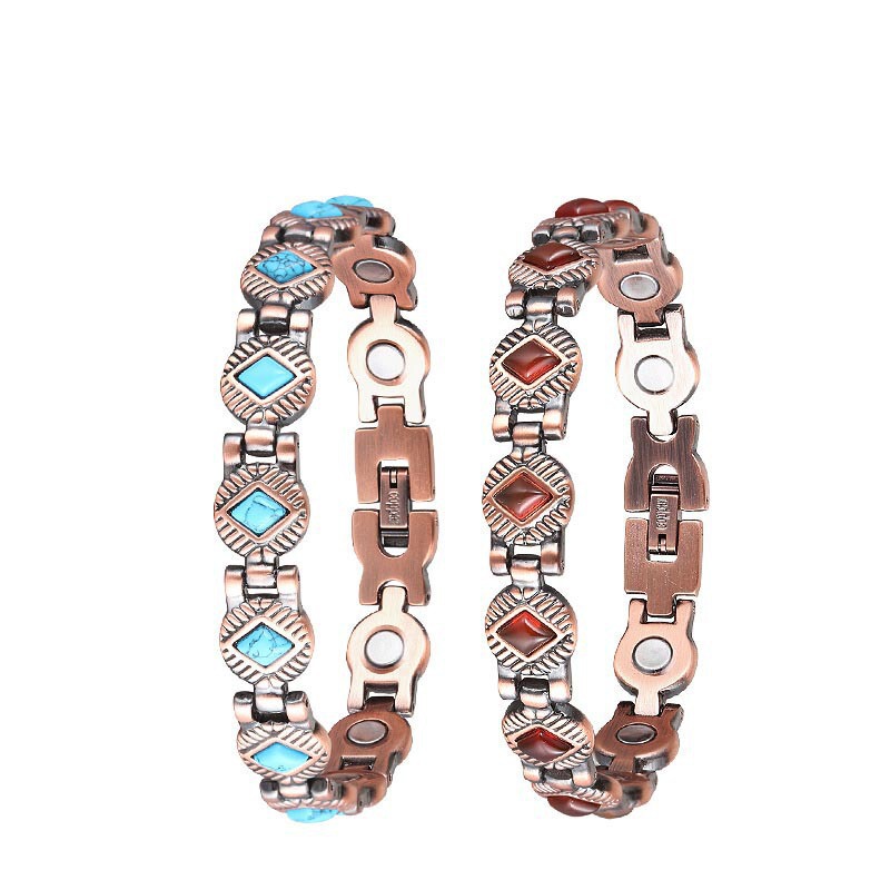 Amazon Turquoise Women's Red Copper Bracelet with Magnetic Detachable Stones, Fashion Commuter Jewelry