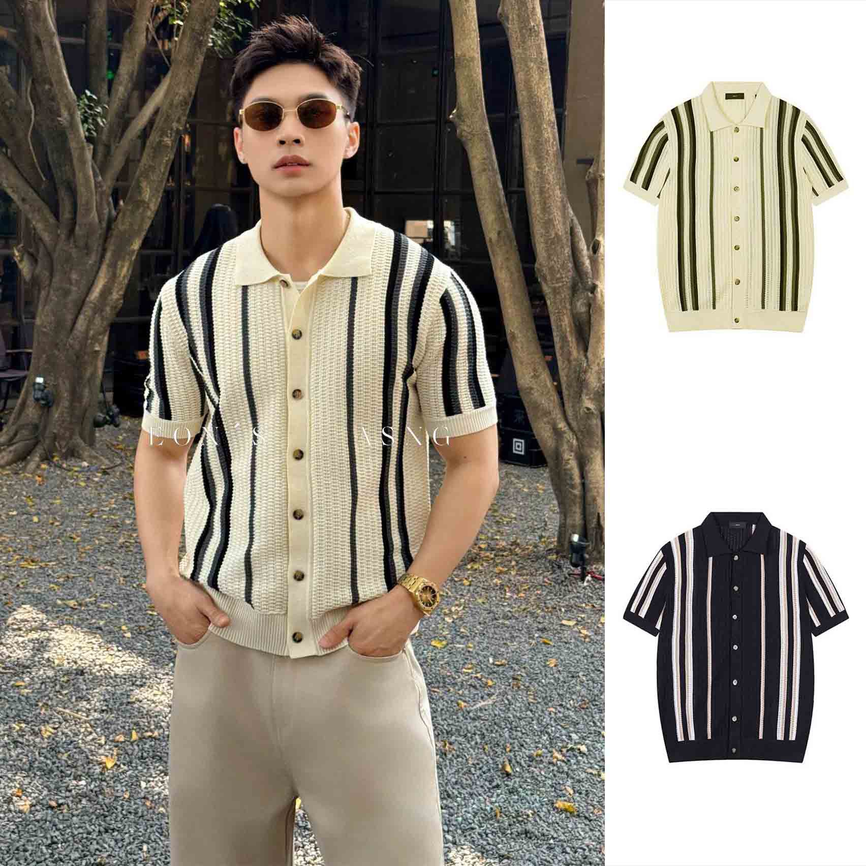 Polo camiseta de punto camiseta de manga corta hombre solapa rayas huecas viejas camisas de viento de verano hielo seda fábrica transfronteriza al por mayor