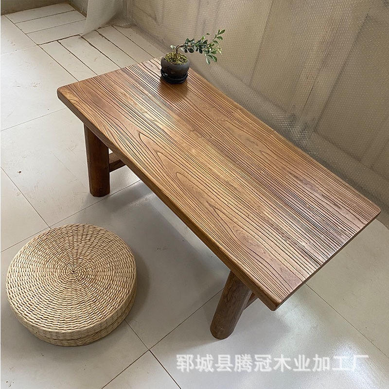 老榆木茶桌日式茶几实木小茶台榻榻米炕桌原木矮桌子飘窗茶几