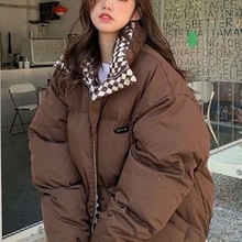 棋盘格棉服外套女2025冬季新款森系羽绒棉服面包服ins韩版宽松潮