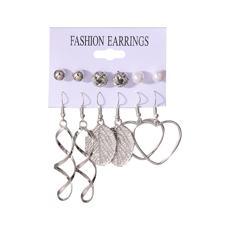 Exaggerated Retro Geometric Leaf Fashion Pearl 6 Pairs Of Earrings Set display picture 4