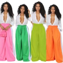 YD8814-D9 欧美女装 亚马逊新款 时尚休闲拼色阔腿裤 跨境女装