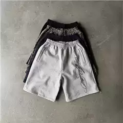 Cross-border Factory Direct American Retro Washed Trendy Graphic Casual Shorts Loose Streetwear Straight-Leg Pants for Men