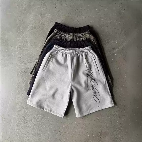 Cross-border Factory Direct American Retro Washed Trendy Graphic Casual Shorts Loose Streetwear Straight-Leg Pants for Men
